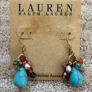 NWT Lauren Ralph Lauren Semi-Precious Accent Drop Dangle Earrings Gold Tone